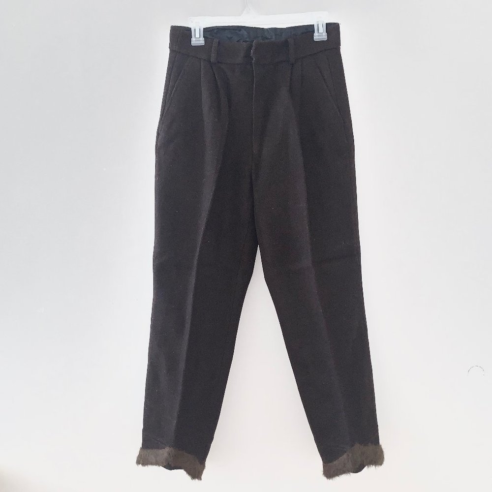 Brown Wool Pants Fur Trim Trouser Size 29 Winter